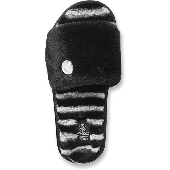 Volcom Girl's Lived in Lounge Slide Slipper Black Zebra Stripes size 5 Big Kid - Picture 2 of 8